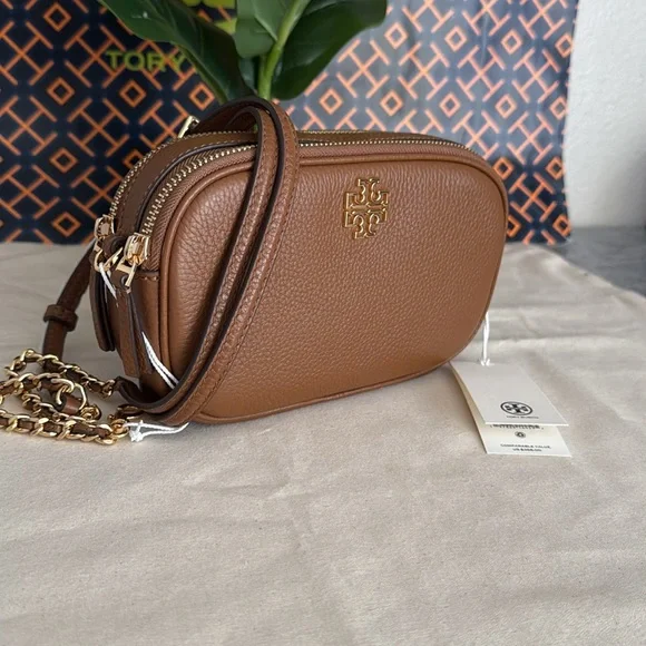 NWT , Tory Burch Britten camera Brown and gold  Leather Crossbody Bag - Picture 3 of 15
